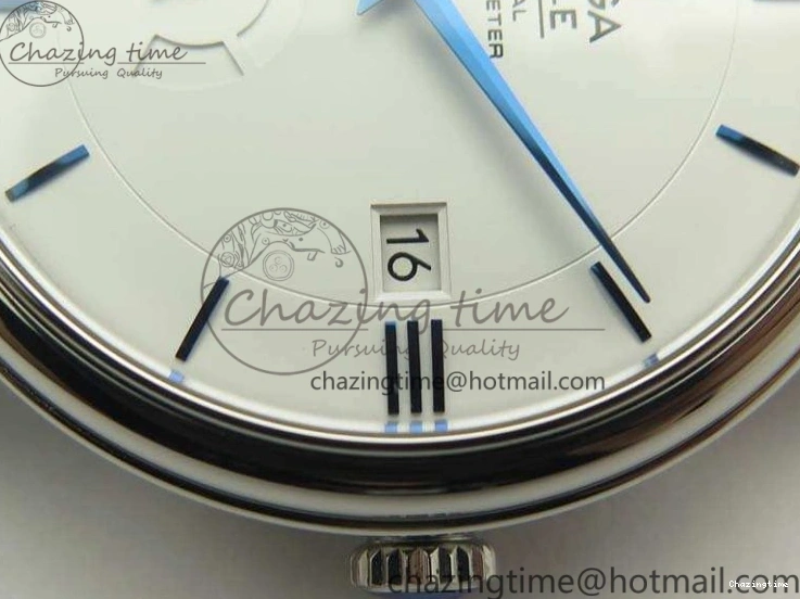 0218 Fashionable De Ville Prestige Real Power Reserve SS TW 1:1 Best Edition White Dial Blue Markers On Leather Strap A 8094